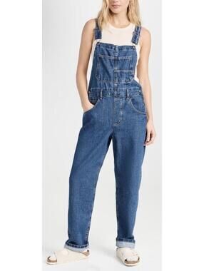 New Free People We The Free Ziggy Denim Overalls In Sapphire Blue Size L